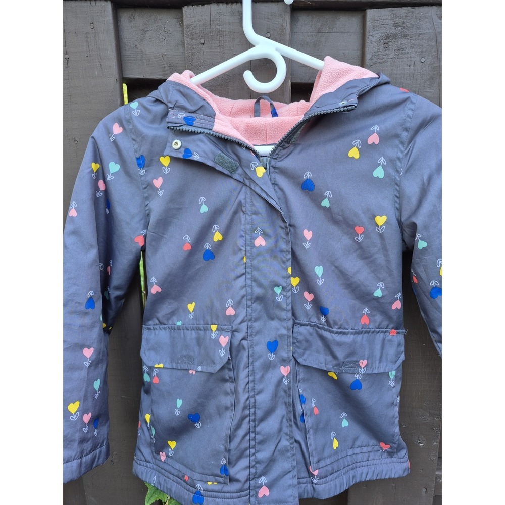 Carter's Girls Grey Hooded‎ Jacket With Hearts Fleece Lined Size 7 EUC